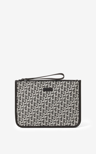 Kenzo Men Courier Gusseted Jacquard Clutch Misty Grey